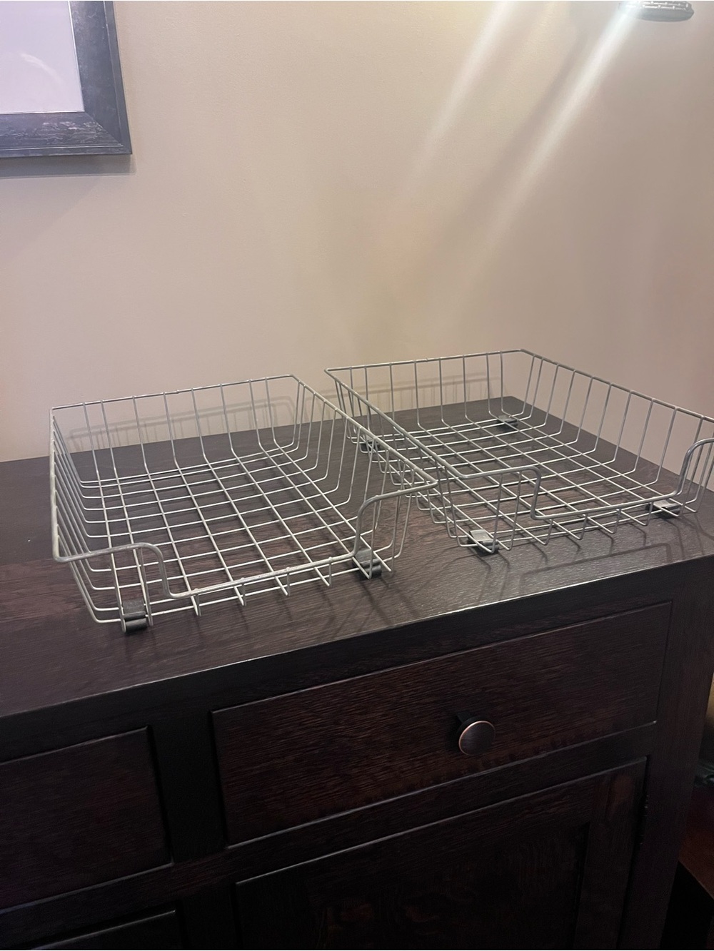 Vintage MCM Metal Wire Desk In-Out Mail Baskets - Set of 2 Office Industrial